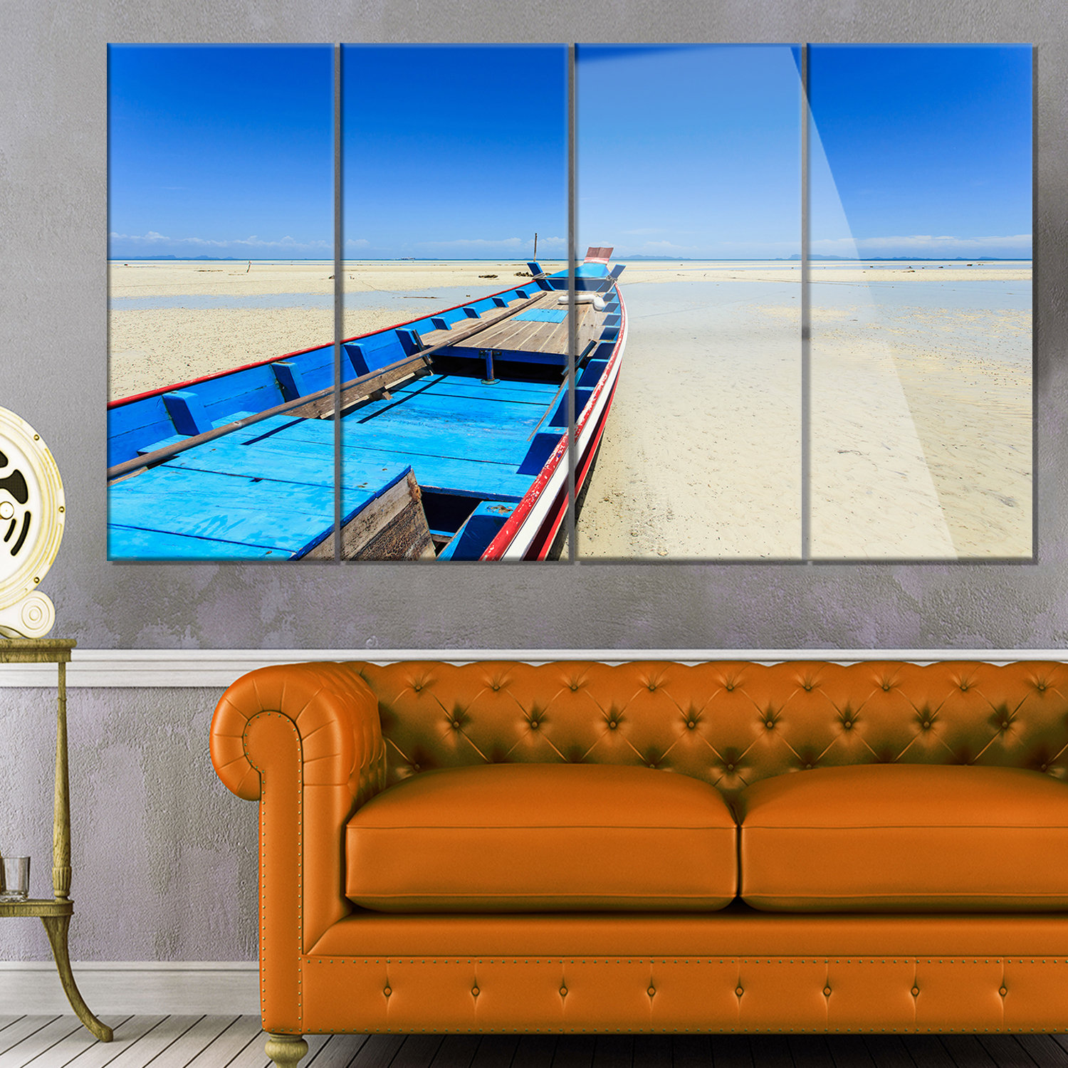 Design Art 'Long Tail Boat Stand at the Beach' 4 Piece Photographic